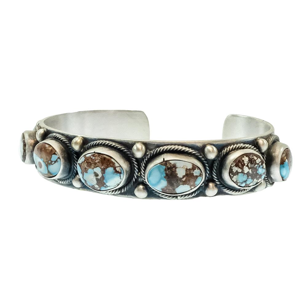 B. Johnson Native American Navajo Sterling Silver Golden Hills Turquoise Cuff