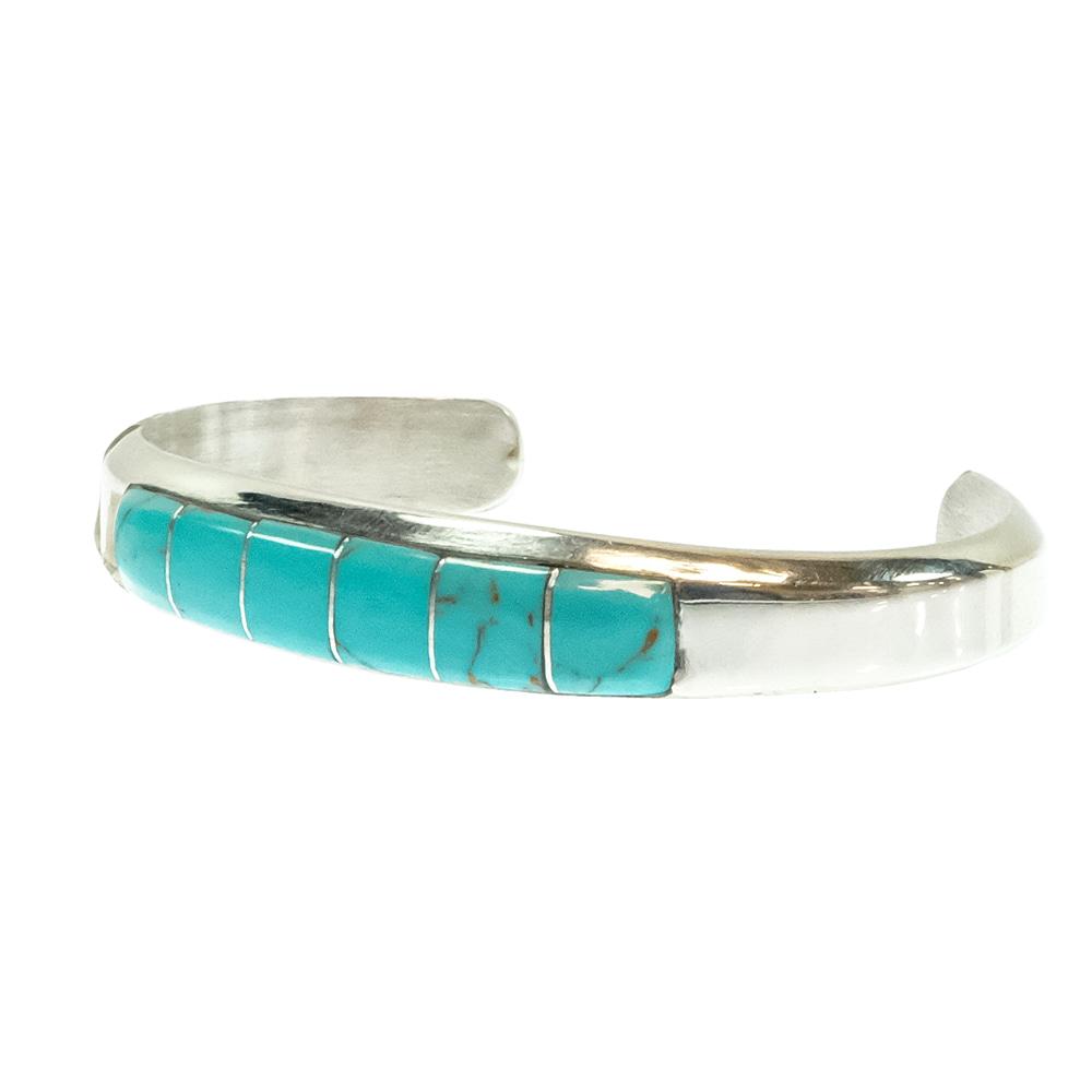 M. Native American Navajo Sterling Silver Turquoise Inlay Bracelet