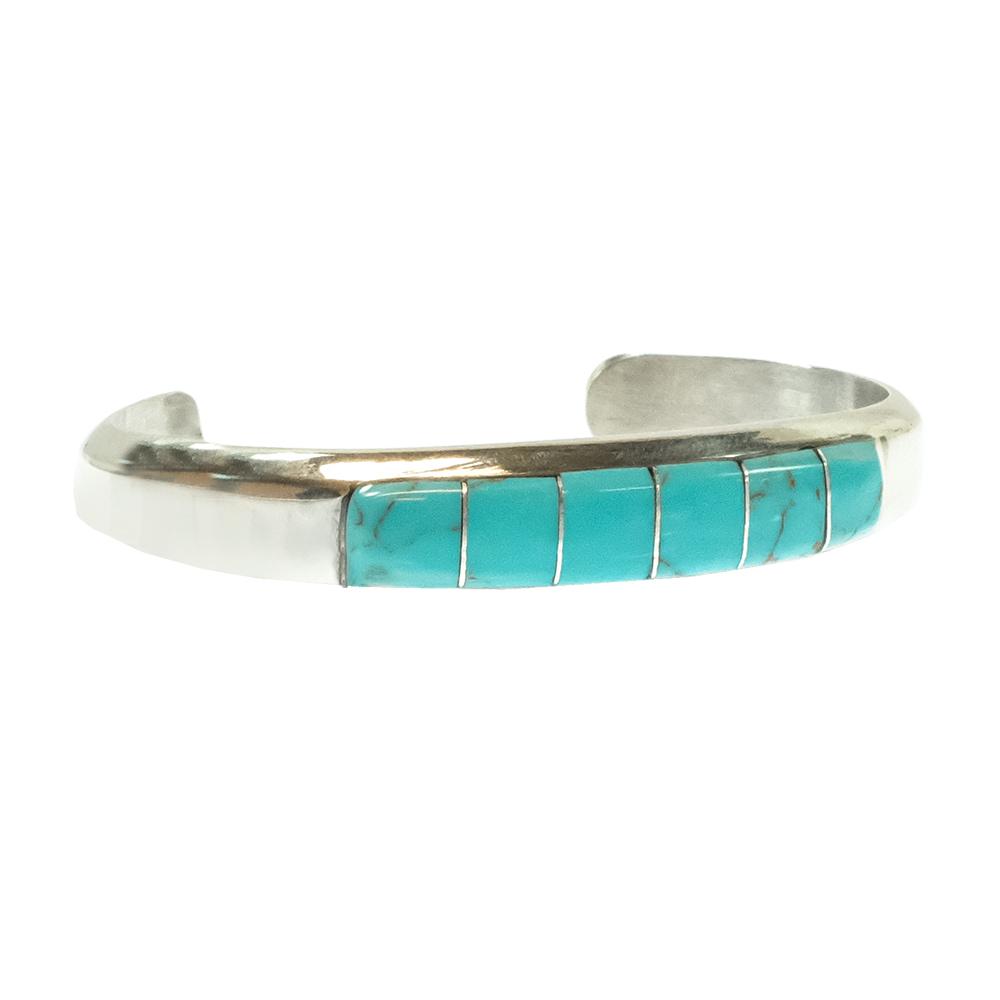 M. Native American Navajo Sterling Silver Turquoise Inlay Bracelet