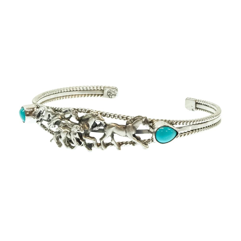 Bobby Platero Native American Navajo Sterling Silver Turquoise Horse Bracelet