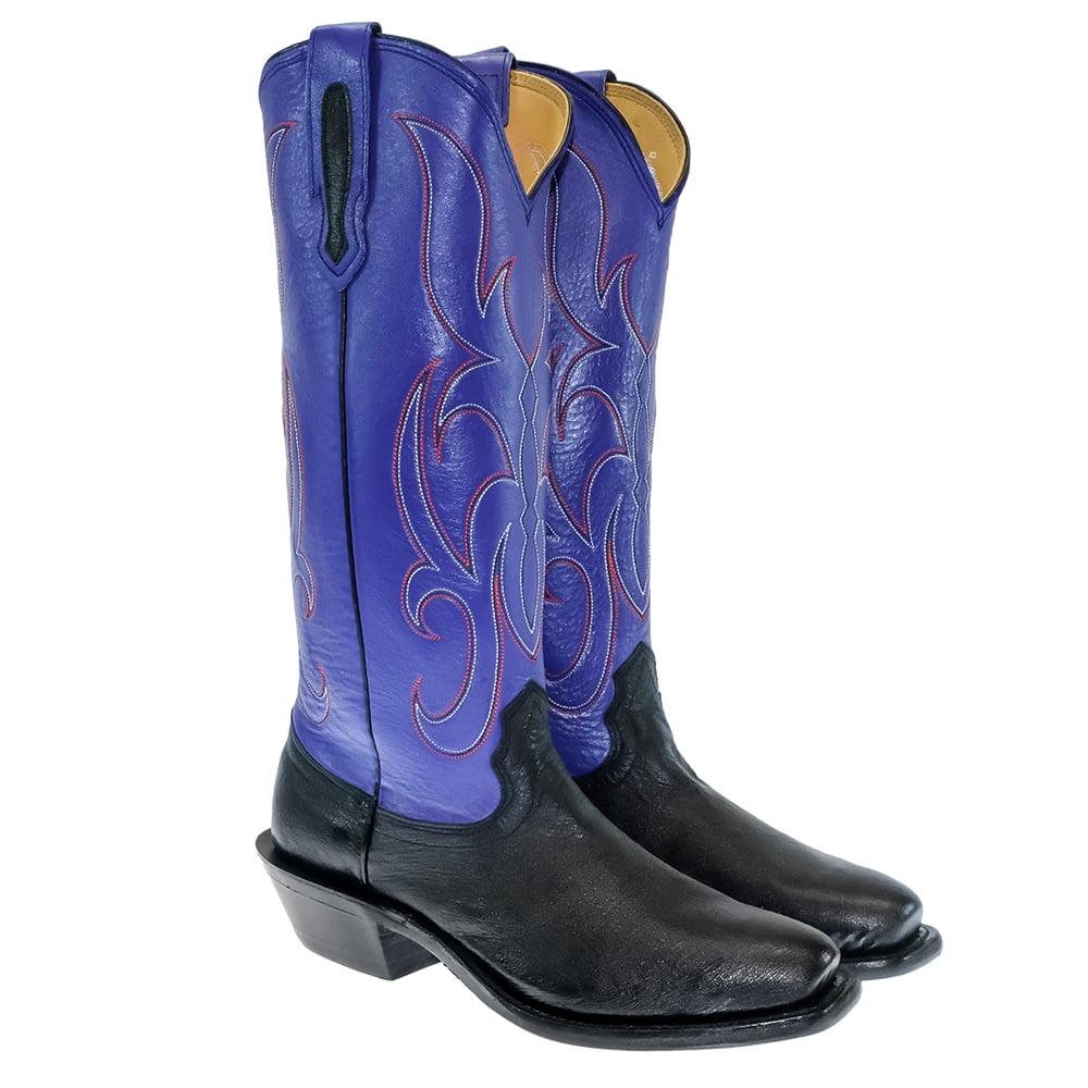 Fenoglio Electric Purple Black Smooth Ostrich Women's Boots