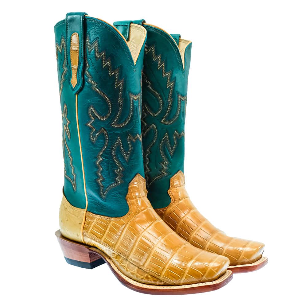 Fenoglio Saddle Tan Nile Croc Teal Top Men's Boots