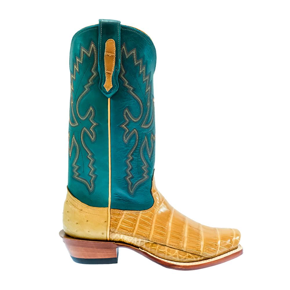 Fenoglio Saddle Tan Nile Croc Teal Top Men's Boots