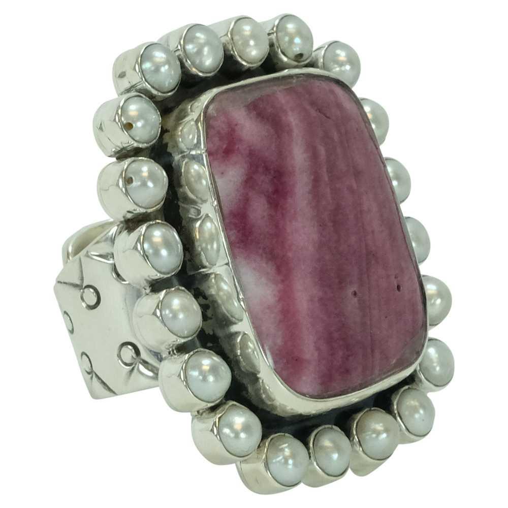 Large Rectangle Purple Spiny Oyster and Pearl Ring