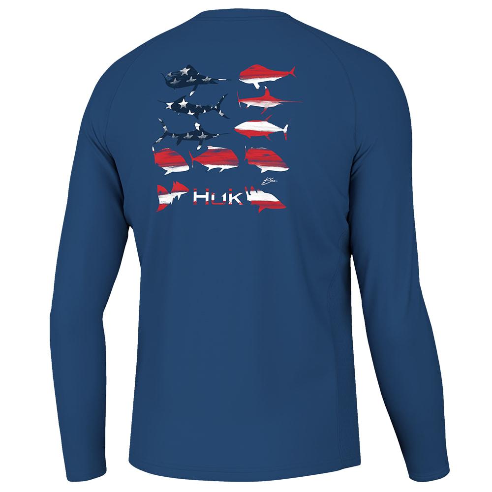 Huk KC Pursuit Flag Fish Long Sleeve Men's Graphic Tee