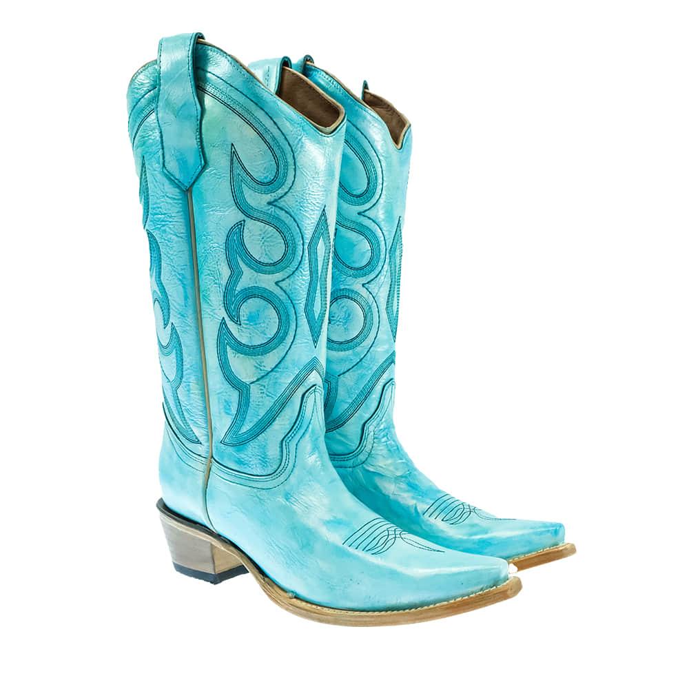 Circle G Sky Blue Embroidered Snip Toe Women's Boots