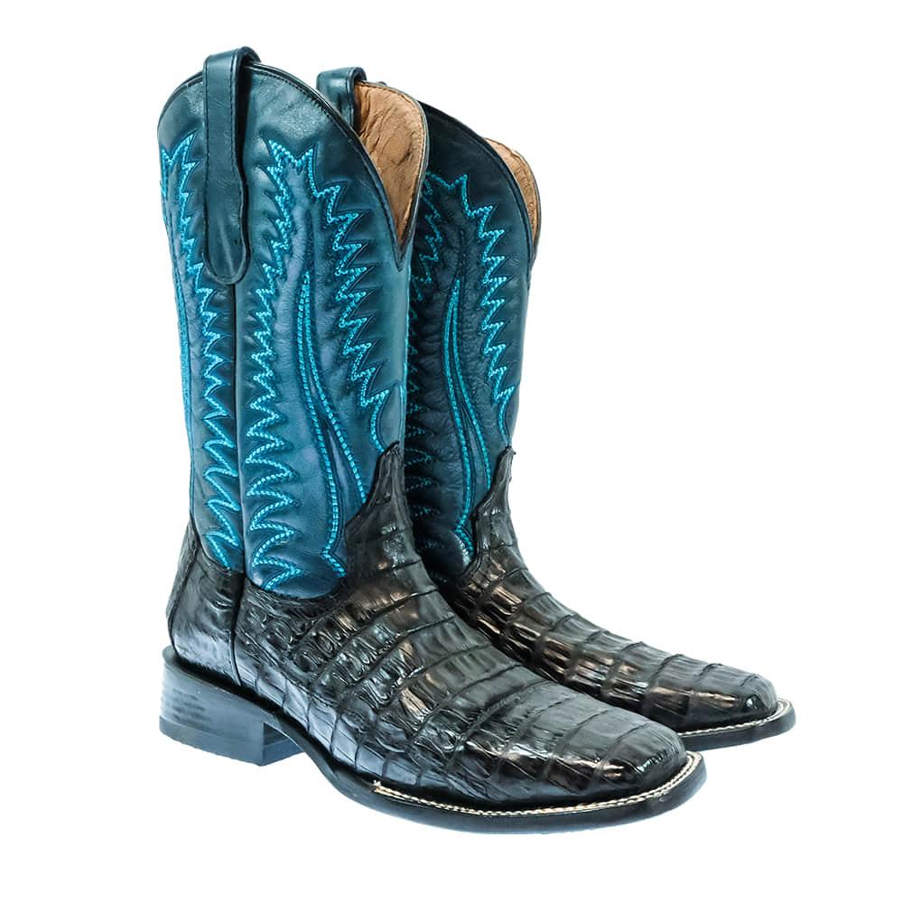 Circle G Gray Blue Caiman Wide Square Toe Men's Boots