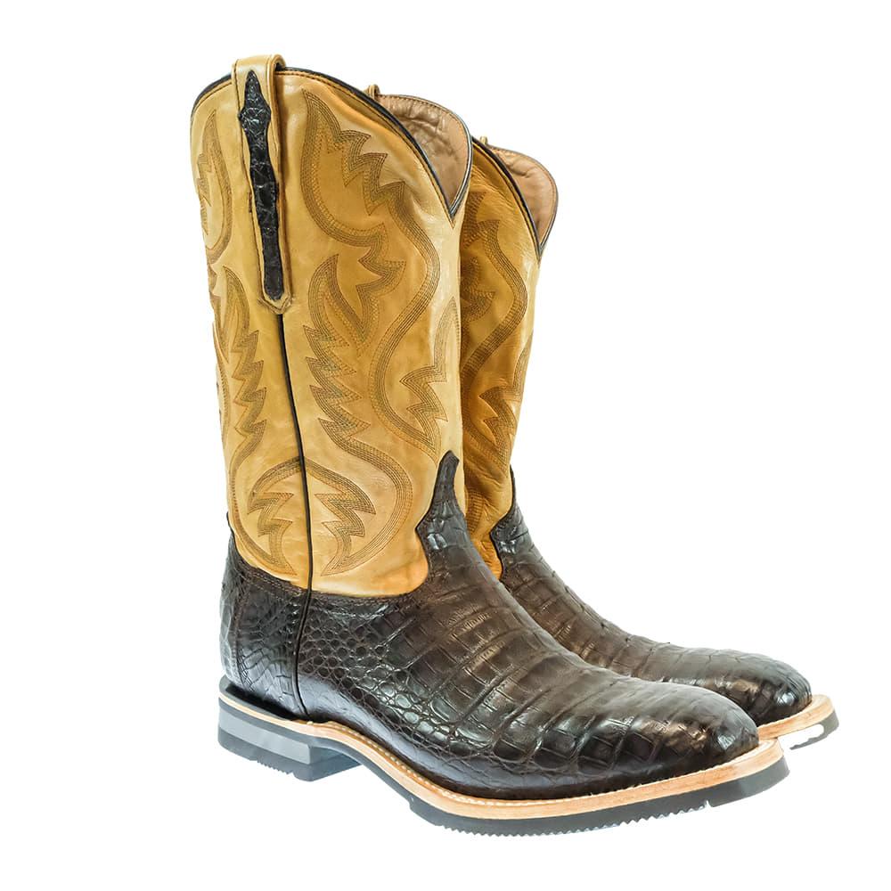 Lucchese Tan Rowdy Caiman Antique Chocolate Men's Boots