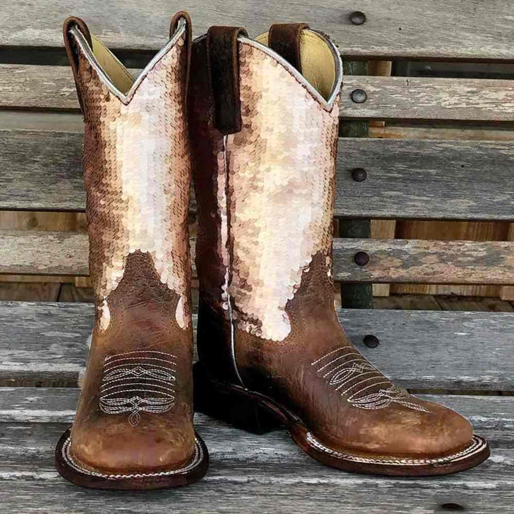 Macie Bean Distressed Bison Gold Sequin Top Girl's Boots