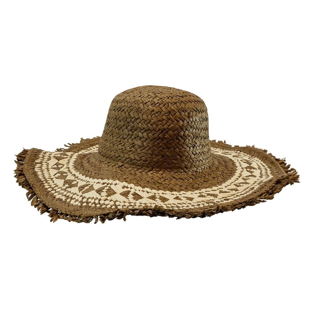 Brown and Tan Woven Straw Sunhat