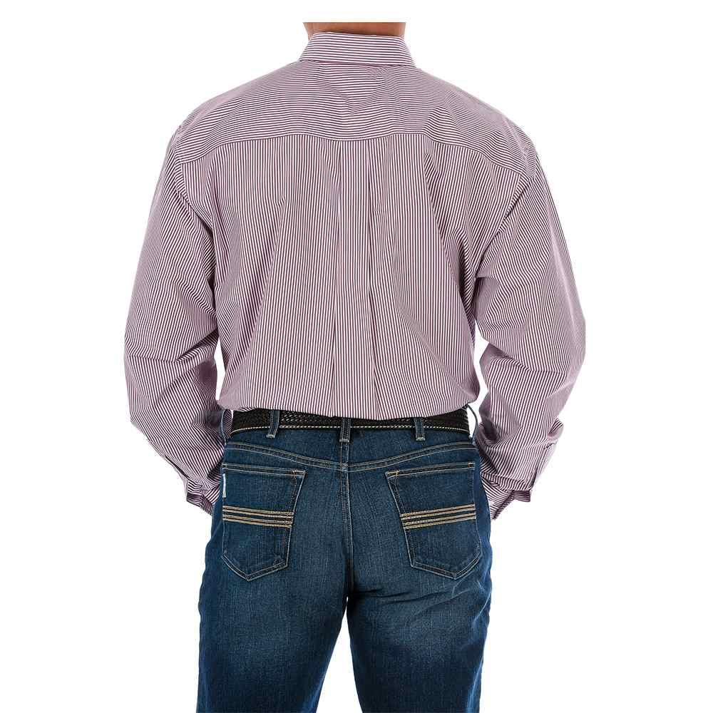 Cinch Apparel Cinch Mens Burgundy Tencel Stripe Long Sleeve Button Down Shirt