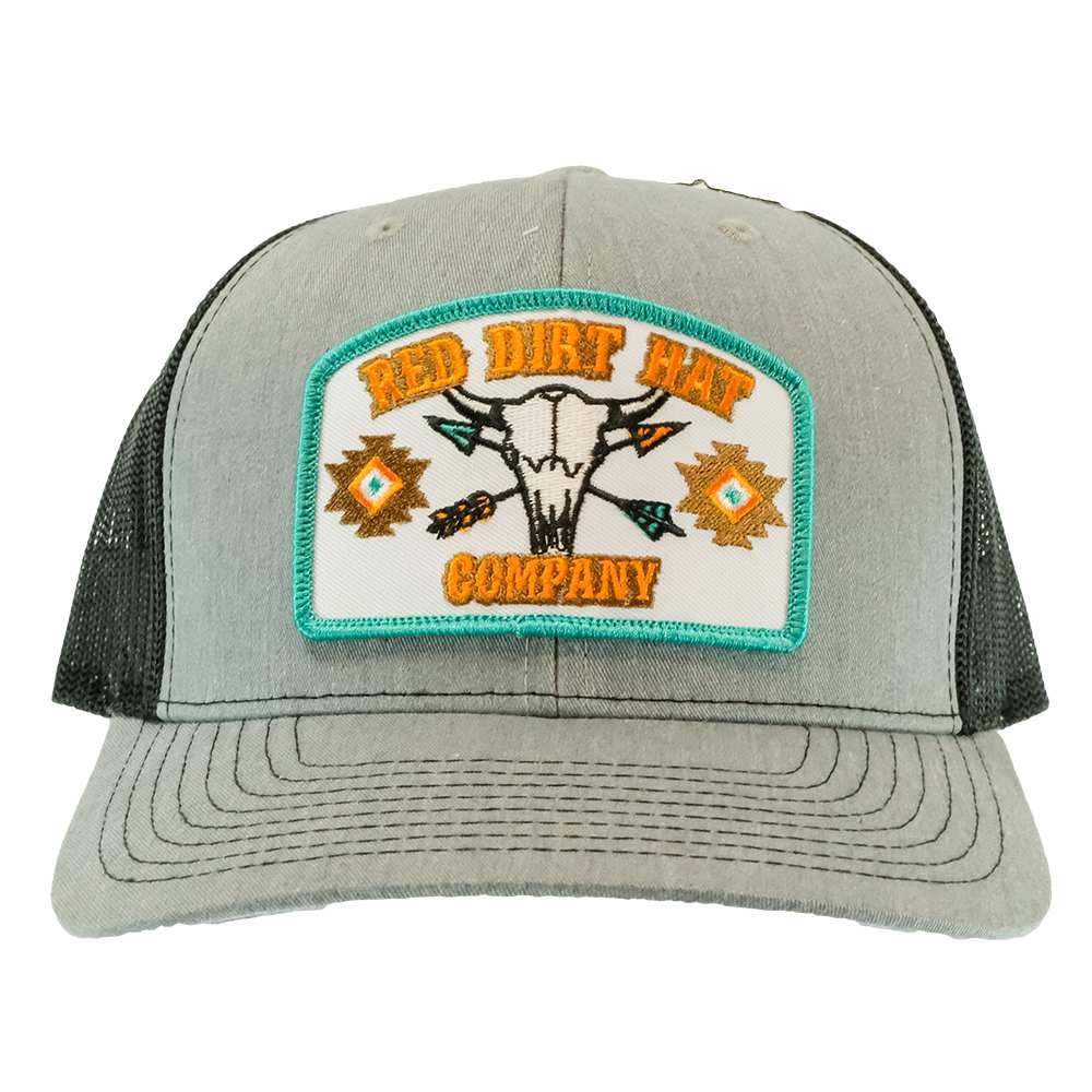 Red Dirt Hat Co Buffalo Skull Heather Gray Black Meshback Cap