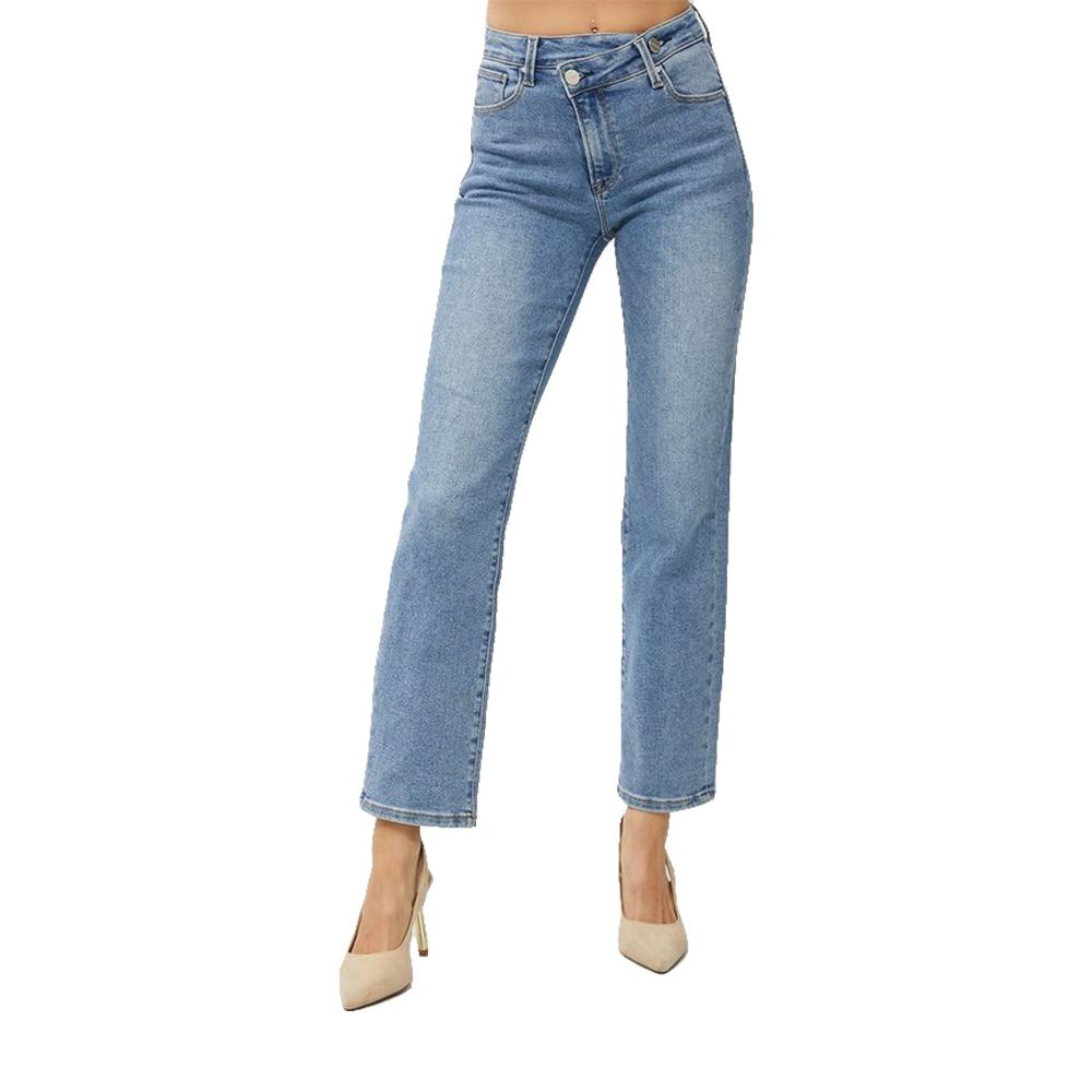 Risen High Rise Crossover Straight Medium Wash Women's Jeans