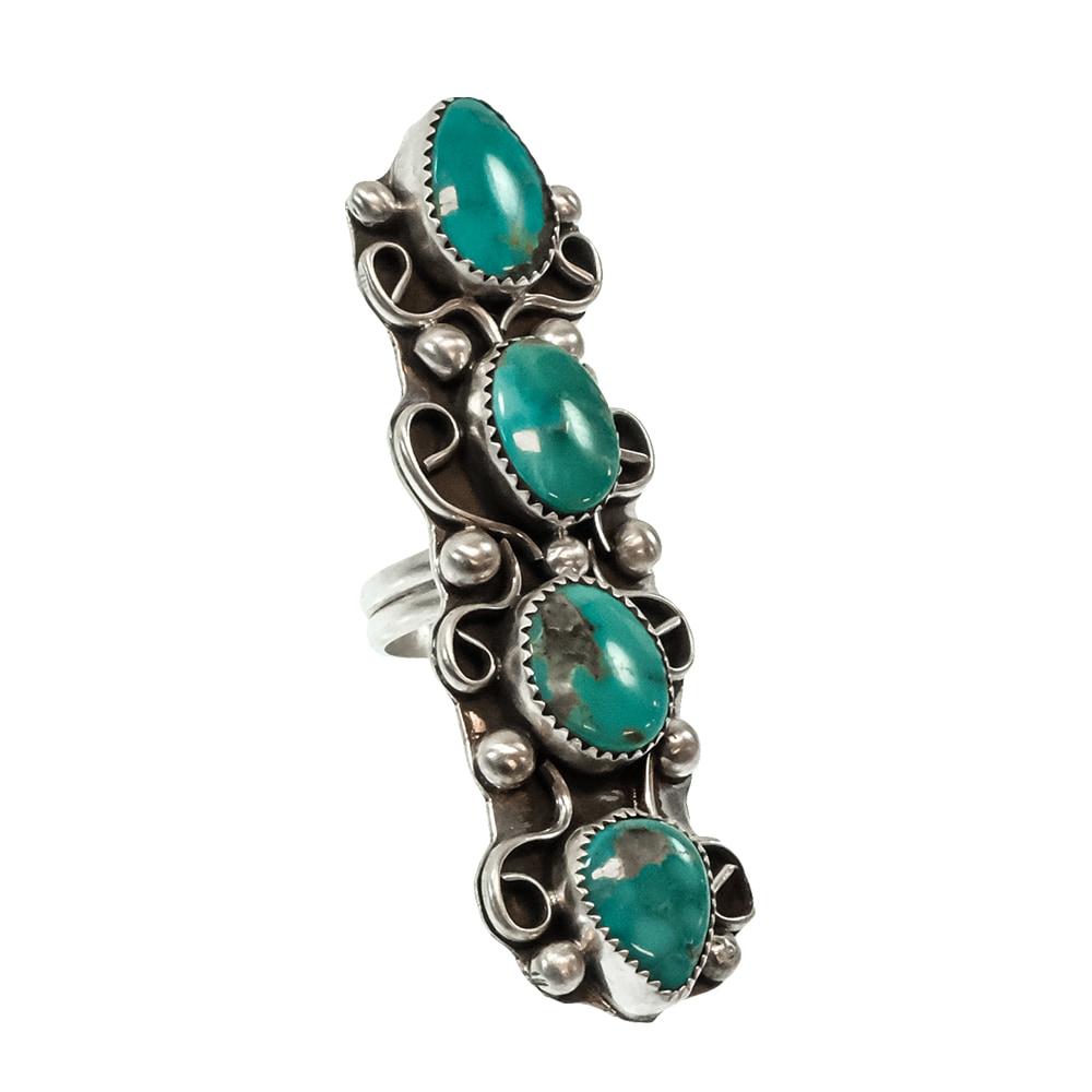 STT Native American Navajo Sterling Silver 4 Turquoise Stone Ring