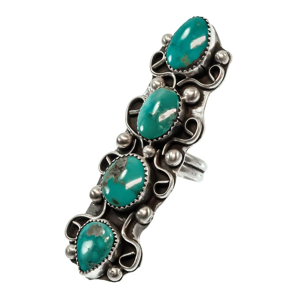 STT Native American Navajo Sterling Silver 4 Turquoise Stone Ring