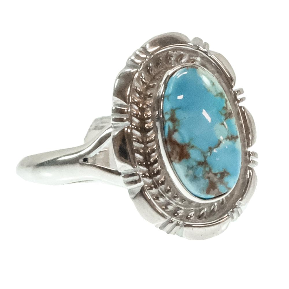 T.F. Native American Navajo Sterling Silver Golden Hills Turquoise Ring