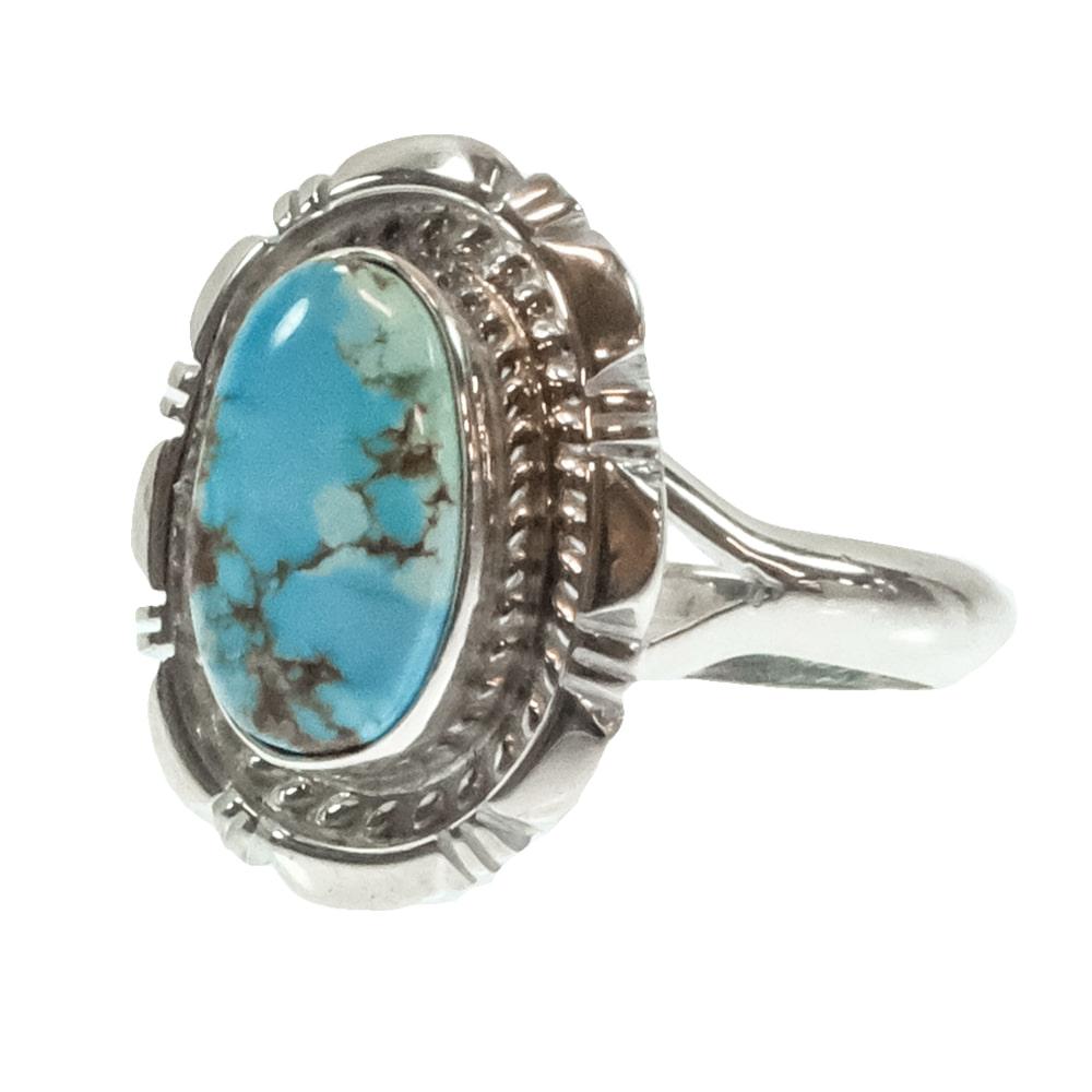 T.F. Native American Navajo Sterling Silver Golden Hills Turquoise Ring