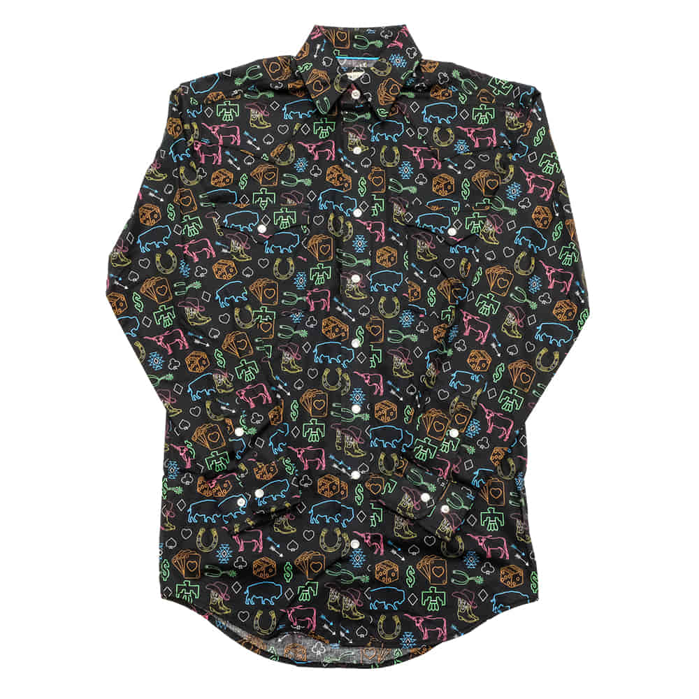 Panhandle Slim Men's Black Long Sleeve Snap Neon Print Shirt