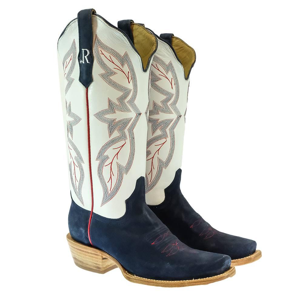 R. Watson Navy and White Roughout Cutter Toe Women's Boots