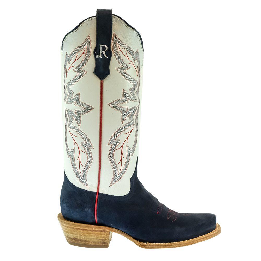 R. Watson Navy and White Roughout Cutter Toe Women's Boots