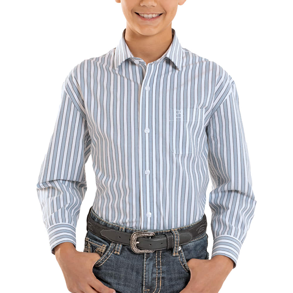 Panhandle Slim Apparel Panhandle Slim Boy's Long Sleeve Stripe Pearl Snap Shirt in Blue and White