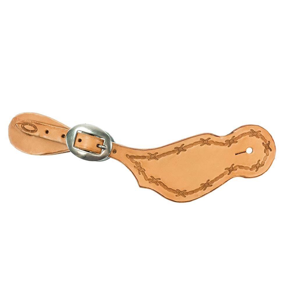 STT Slickout Adult Spur Straps in Mahogany or Natural Leather with Assorted Borders