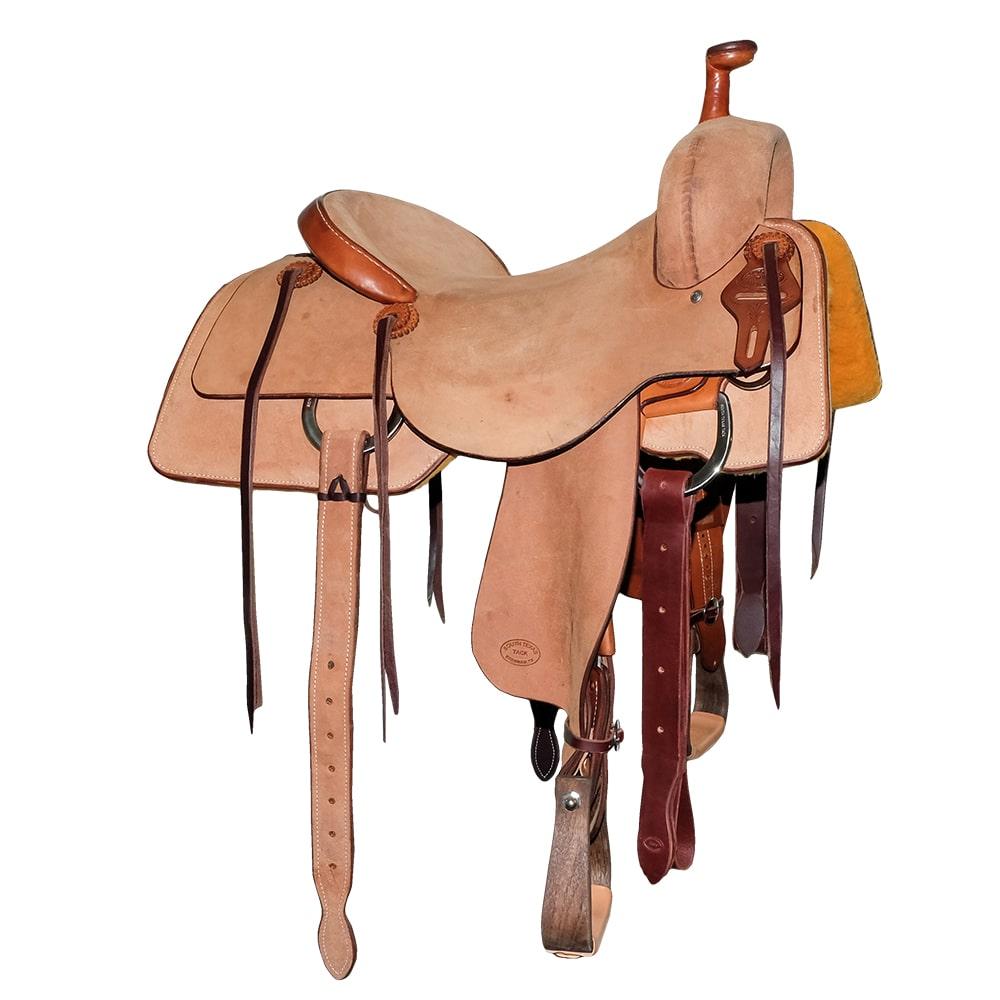 STT Full Roughout Oiled Ranch Cutter Saddle with Square Skirt