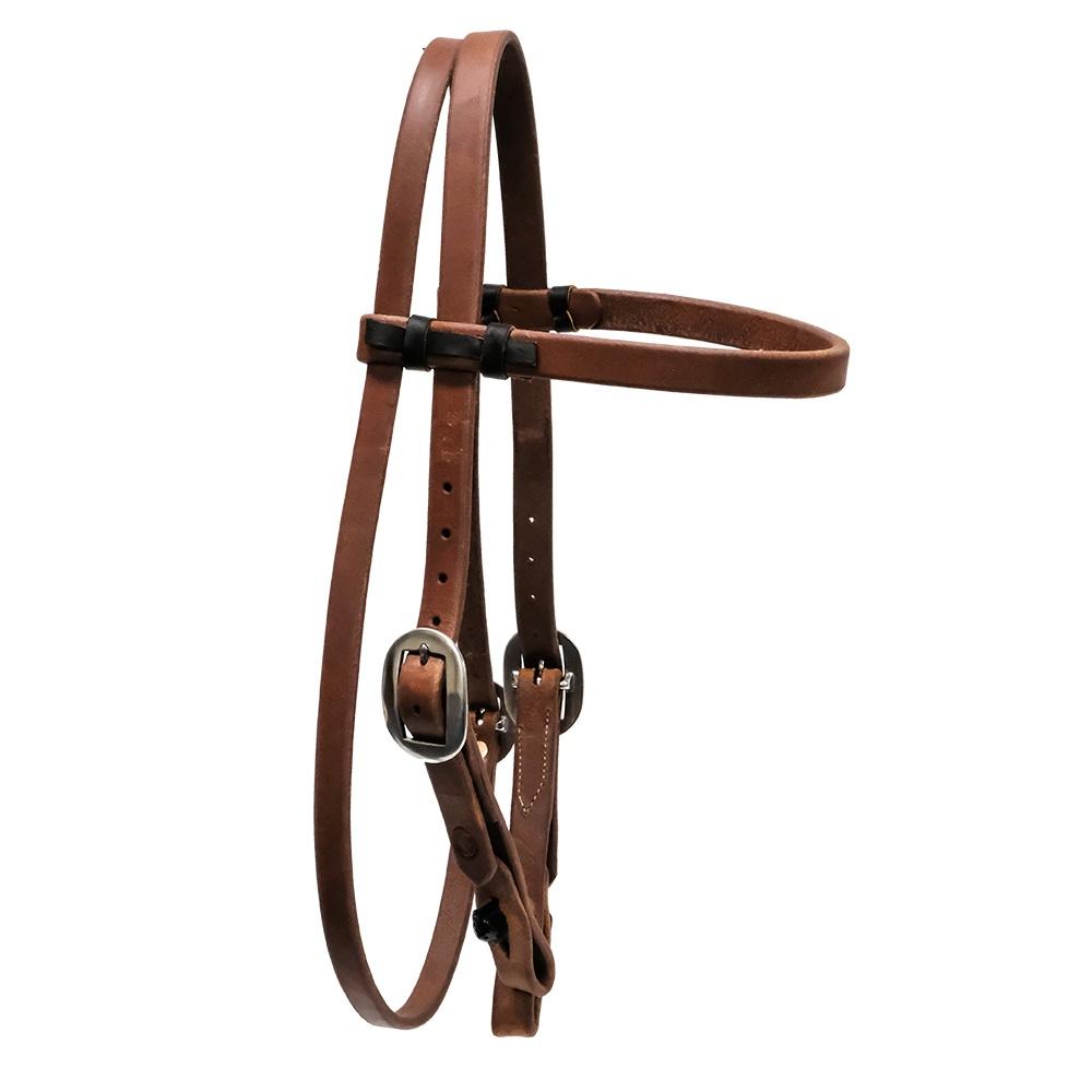 STT Premium 3/4" Oiled Harness Leather Brow Band Double Buckle Headstall with Quickchange Ends