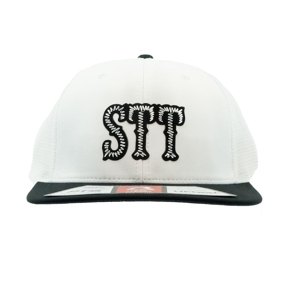 STT Black Embroidered White Meshback Flat Brim Cap