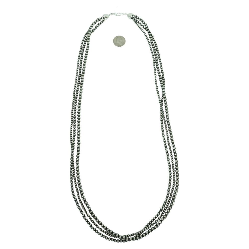 Navajo Pearl Three Strand Necklace - 4mm, 5mm, 6mm x 38inch