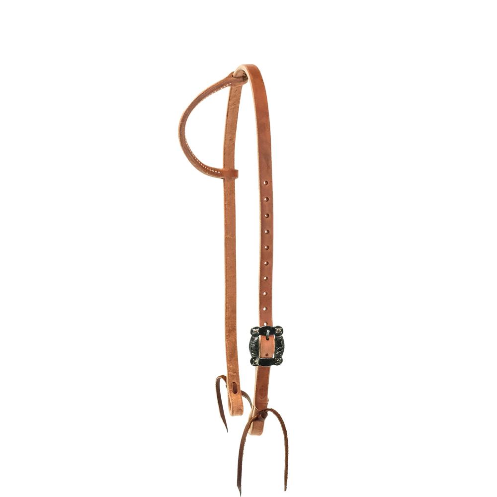 STT Saddle Shop Single Buckle Slide Ear with Square Floral Cart Buckle Headstall