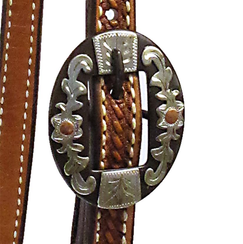 Basket Weave Double Buckle Slide Ear Headstall in Light or Dark Oil