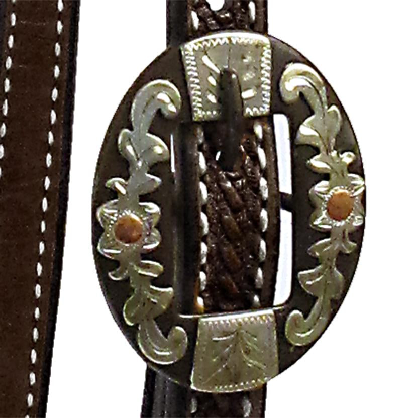 Basket Weave Double Buckle Slide Ear Headstall in Light or Dark Oil