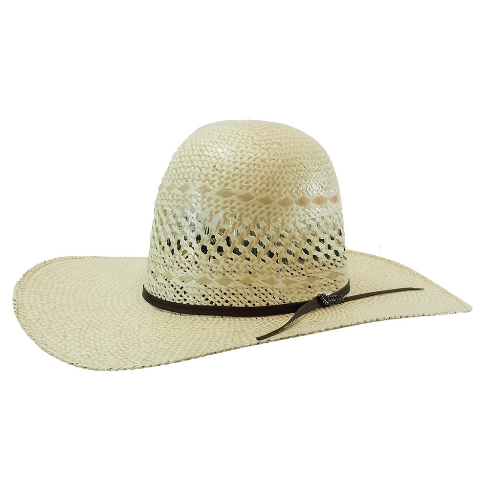 South Texas Tack Natural Tan Twisted Weave Leather Sweat Band 5" Brim Open Crown Straw Hat