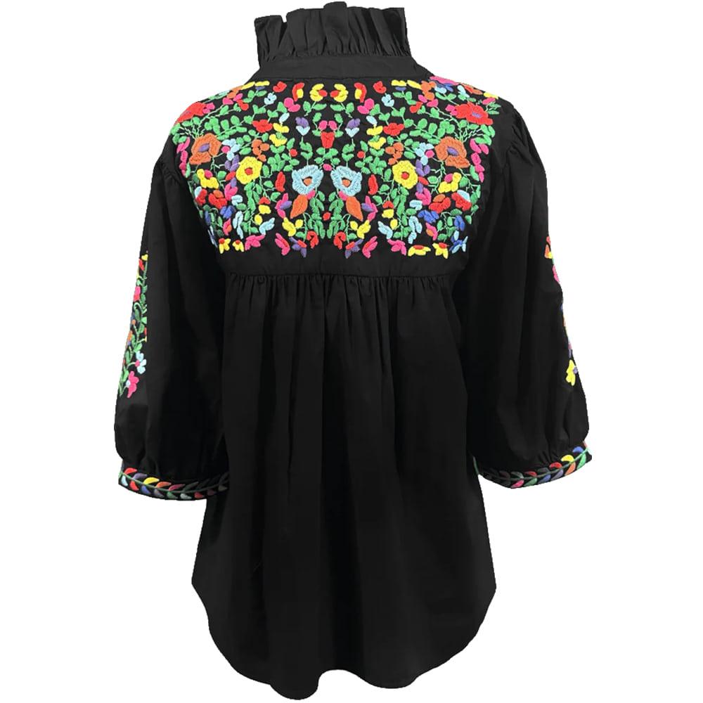 Spirit Dress Ladies Black Tailgator Blouse With Colorful Embroidery