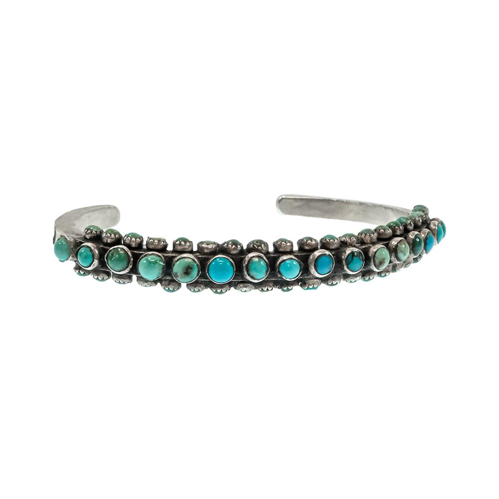 STT Vintage Zuni Silver and Turquoise Multi Row Bracelet Circa 1940