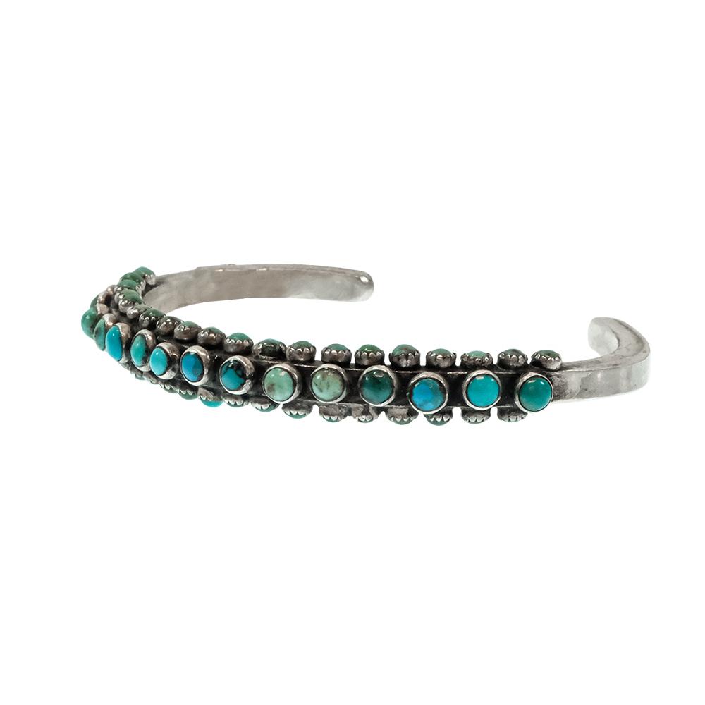 STT Vintage Zuni Silver and Turquoise Multi Row Bracelet Circa 1940