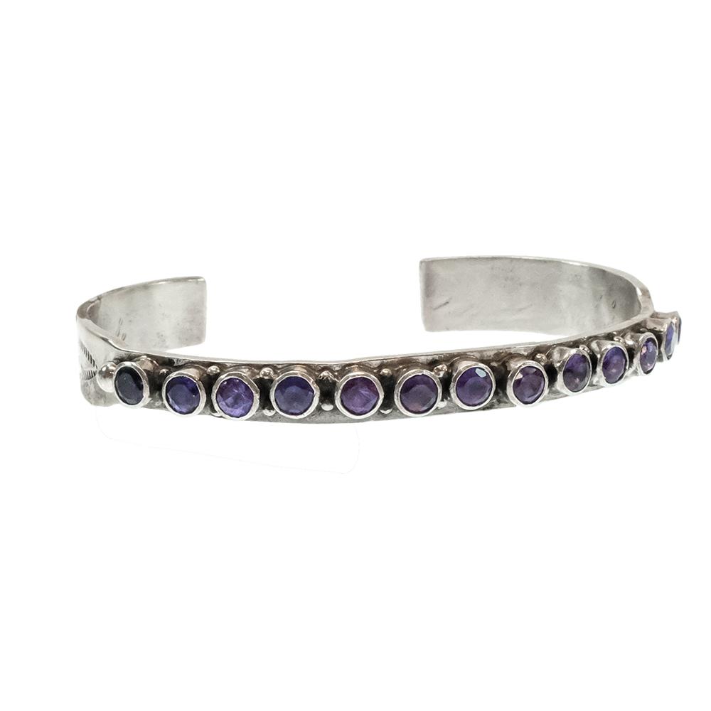 STT Vintage Amethyst Silver and Turquoise Cuff Bracelet Circa 1970-1980