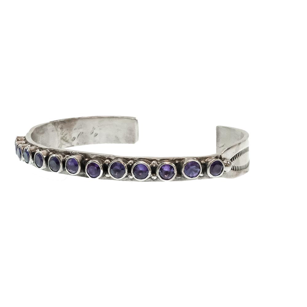 STT Vintage Amethyst Silver and Turquoise Cuff Bracelet Circa 1970-1980