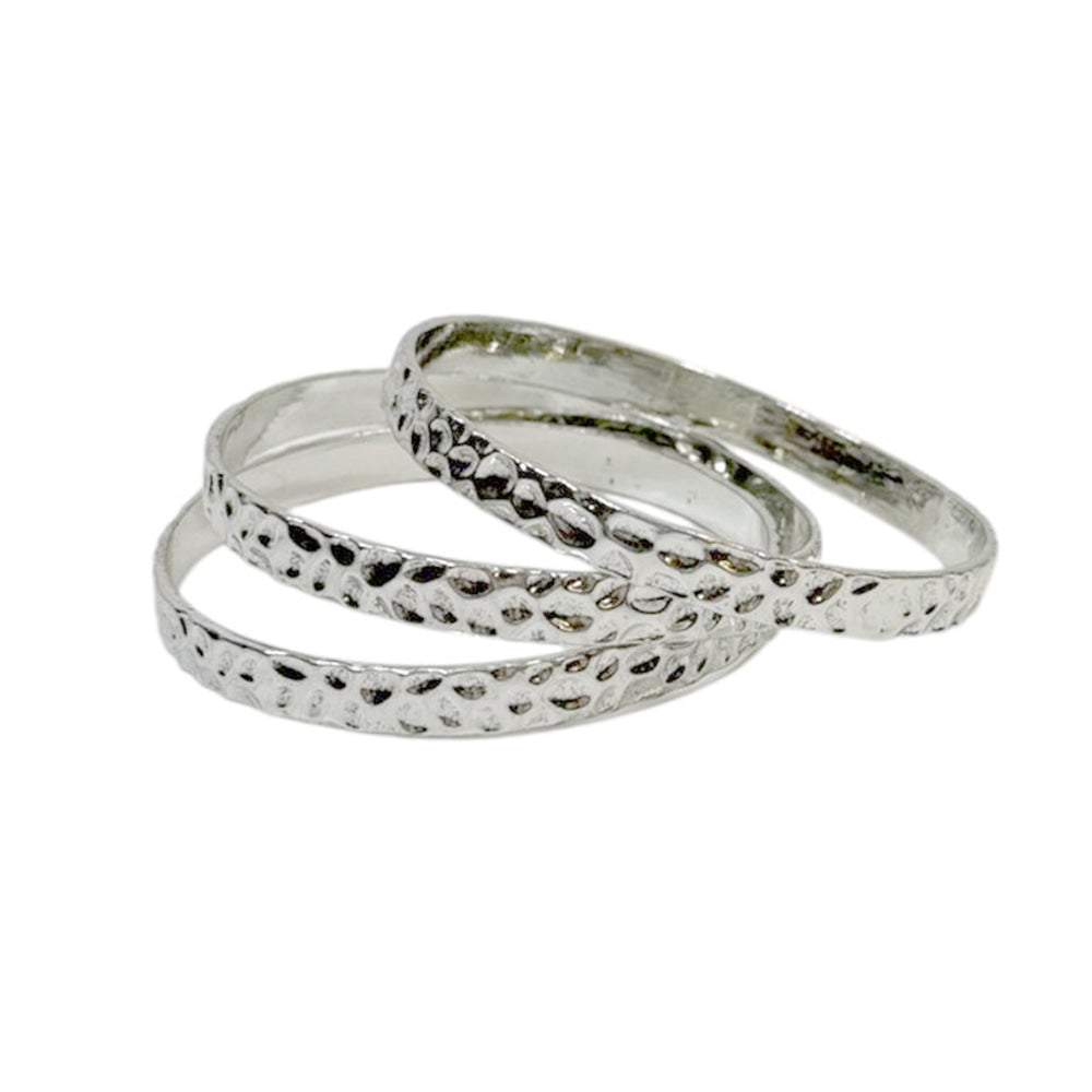 West and Co Jewelry West and Co 18K White Gold Plated 3 Hammered Quinlan Bangles