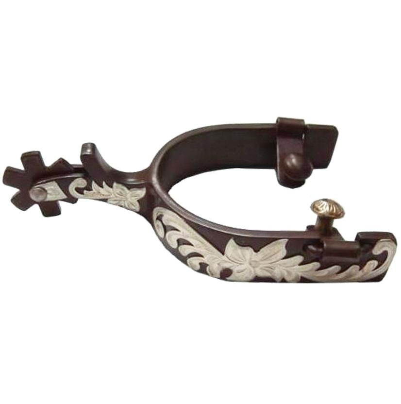 American Heritage Equine Tack Men's Antique Brown Floral Overlay Men's Spurs
