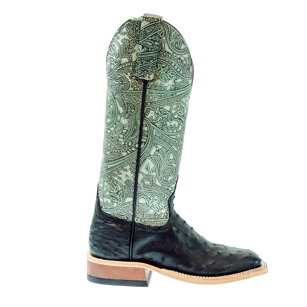 Anderson Bean Footwear Anderson Bean Mint Paisley Embossed and Black Full Quill Ostrich Women's Boots