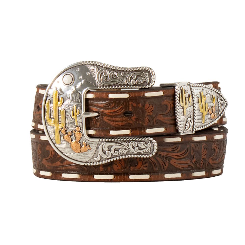Angel Ranch Apparel Angle Ranch Ladies 1 1/2 Floral Embossed Nylon Step Lace Brown Belt