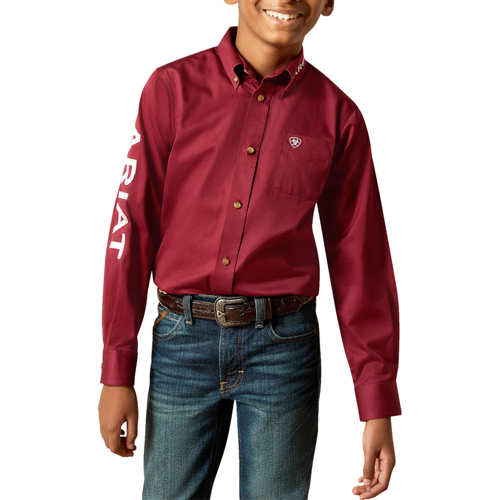 Ariat Apparel Ariat Boy's Burgundy Team Logo Long Sleeve Button-Down Shirt