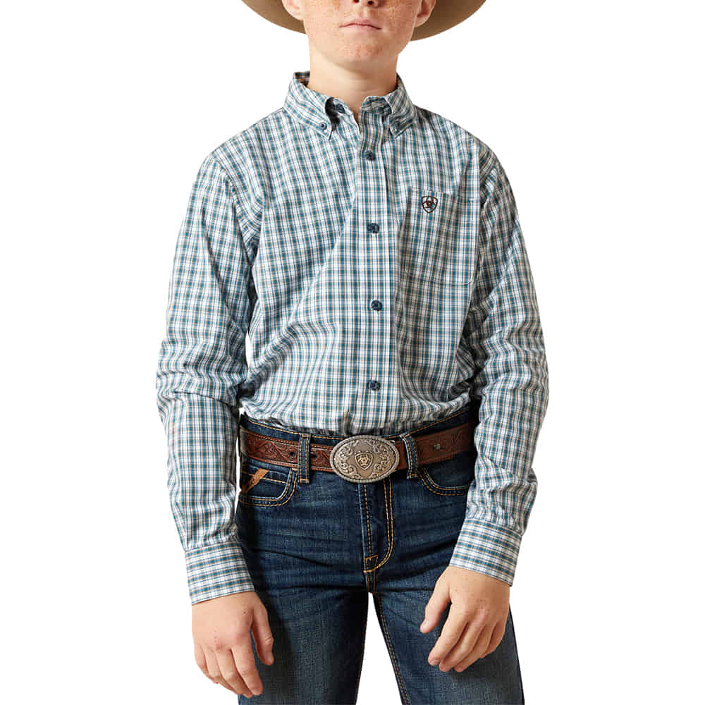 Ariat Apparel Ariat Boy's Teal Pro Series Townes Long Sleeve Button-Down Shirt