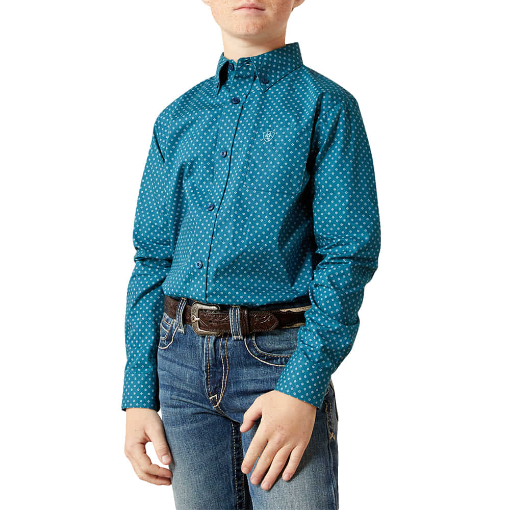 Ariat Apparel Ariat Boy's Teal Tyce Long Sleeve Button-Down Shirt