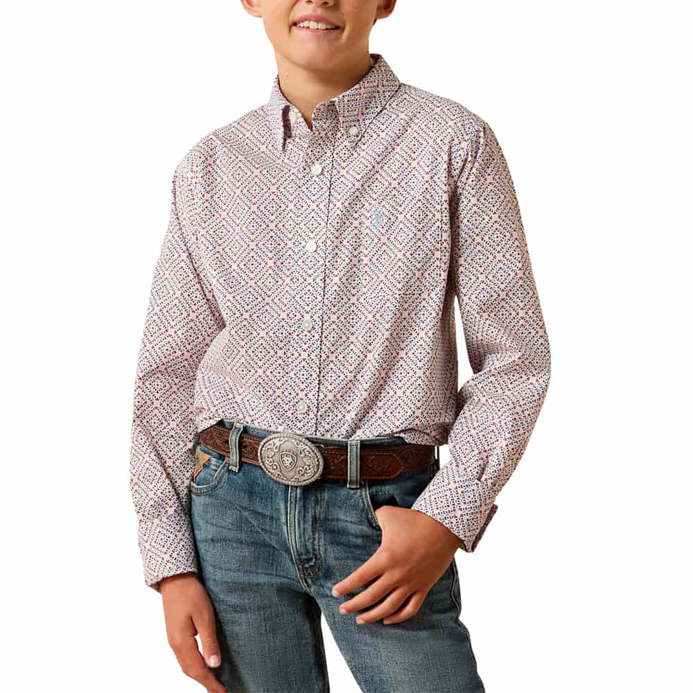 Ariat Apparel Ariat Boy's White Geo Print Classic Long Sleeve Button-Down Jayson Shirt