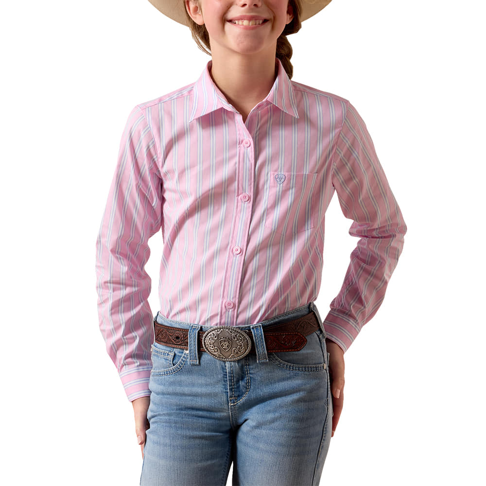 Ariat Apparel Ariat Girl's Pink and Lavender Stripe Kirby Long Sleeve Button-Down Shirt