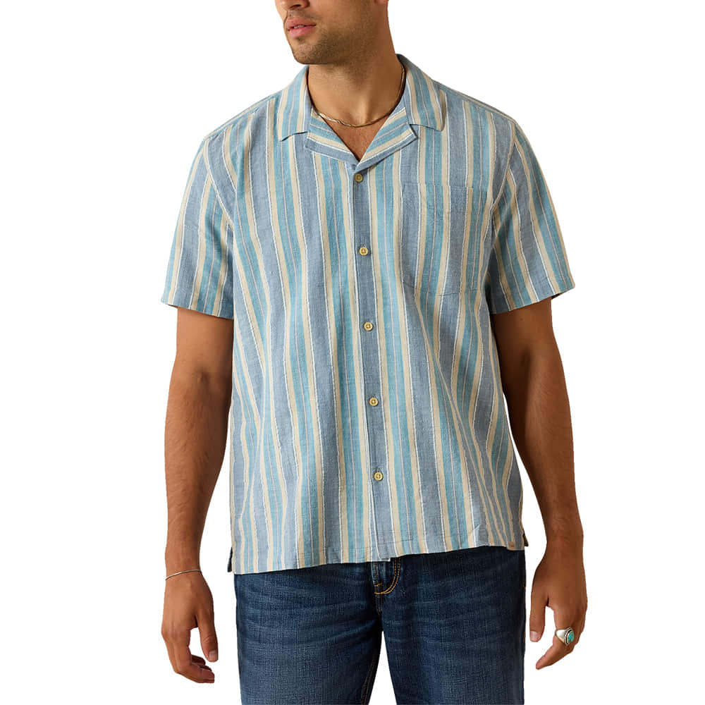 Ariat Apparel Ariat Men's Camp Short Sleeve Shirt in Captain Blue Stripe