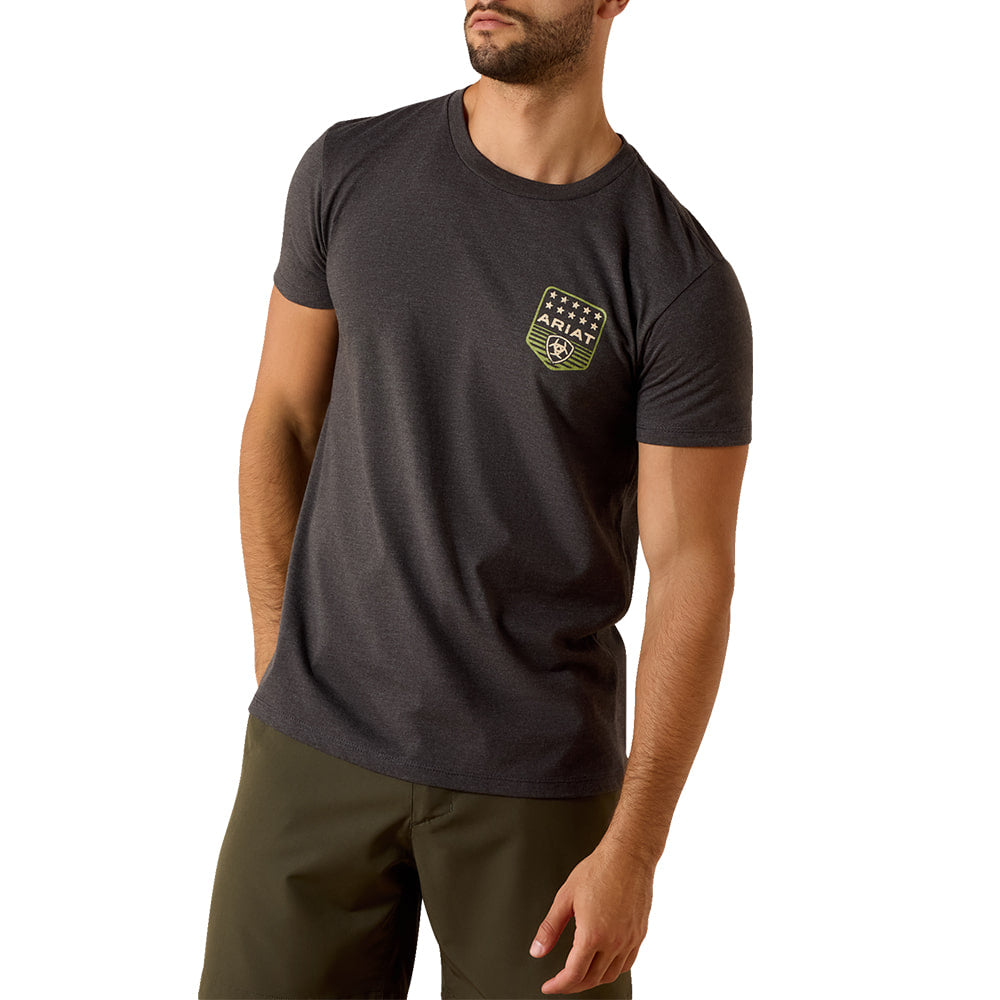Ariat Apparel Ariat Men's Charcoal Heather Patriotic Badge Stripe T-Shirt